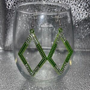 Vibrant Green and Silver Geometric Earrings
